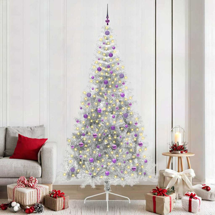 Vidaxx sapin de Noël artificiel illuminé avec 300 LED argent capuchon 240 cm