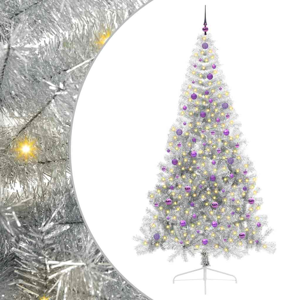 Vidaxx sapin de Noël artificiel illuminé avec 300 LED argent capuchon 240 cm