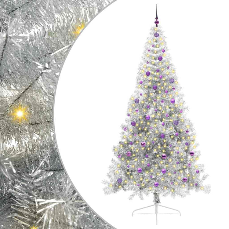 Vidaxx sapin de Noël artificiel illuminé avec 300 LED argent capuchon 240 cm