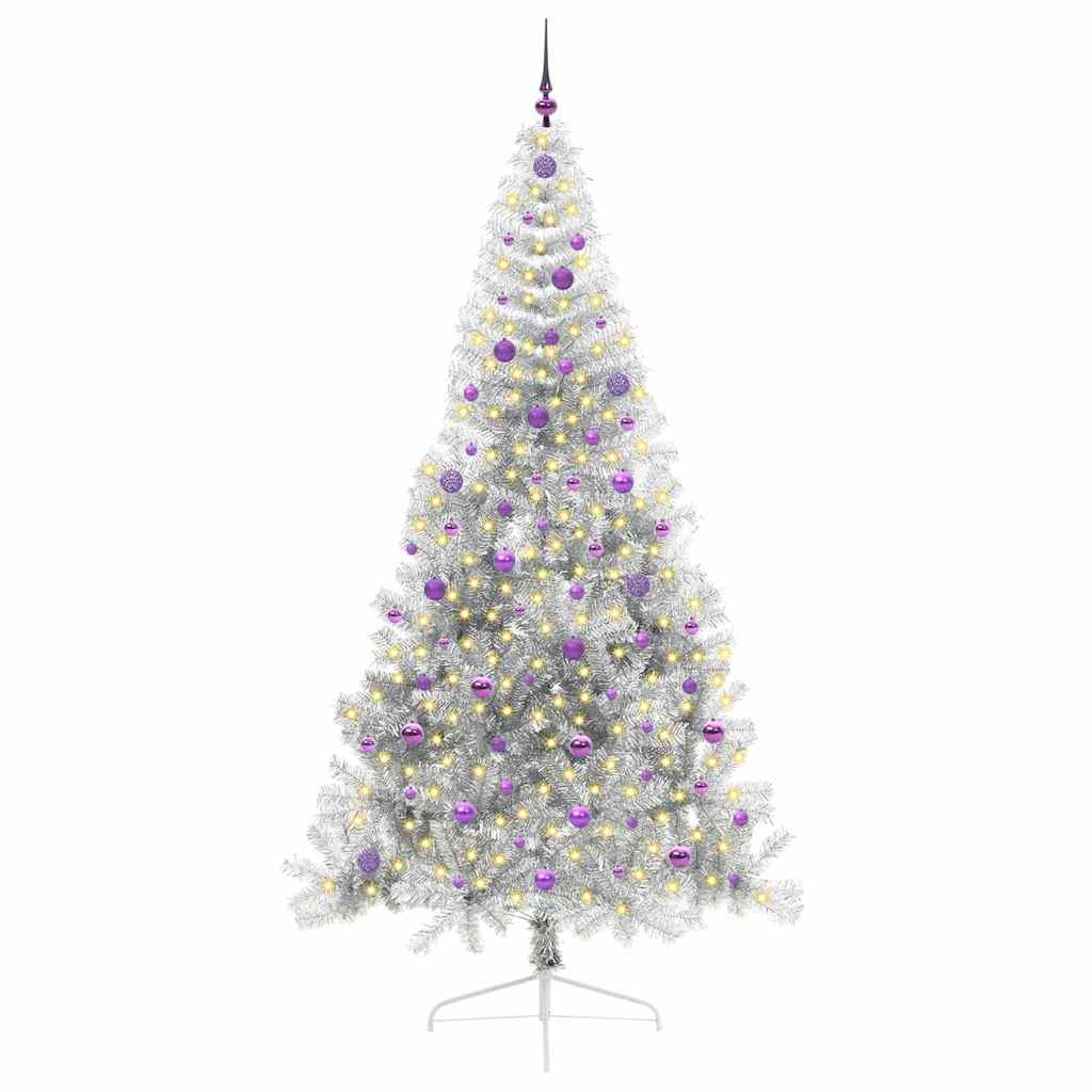Vidaxx sapin de Noël artificiel illuminé avec 300 LED argent capuchon 240 cm