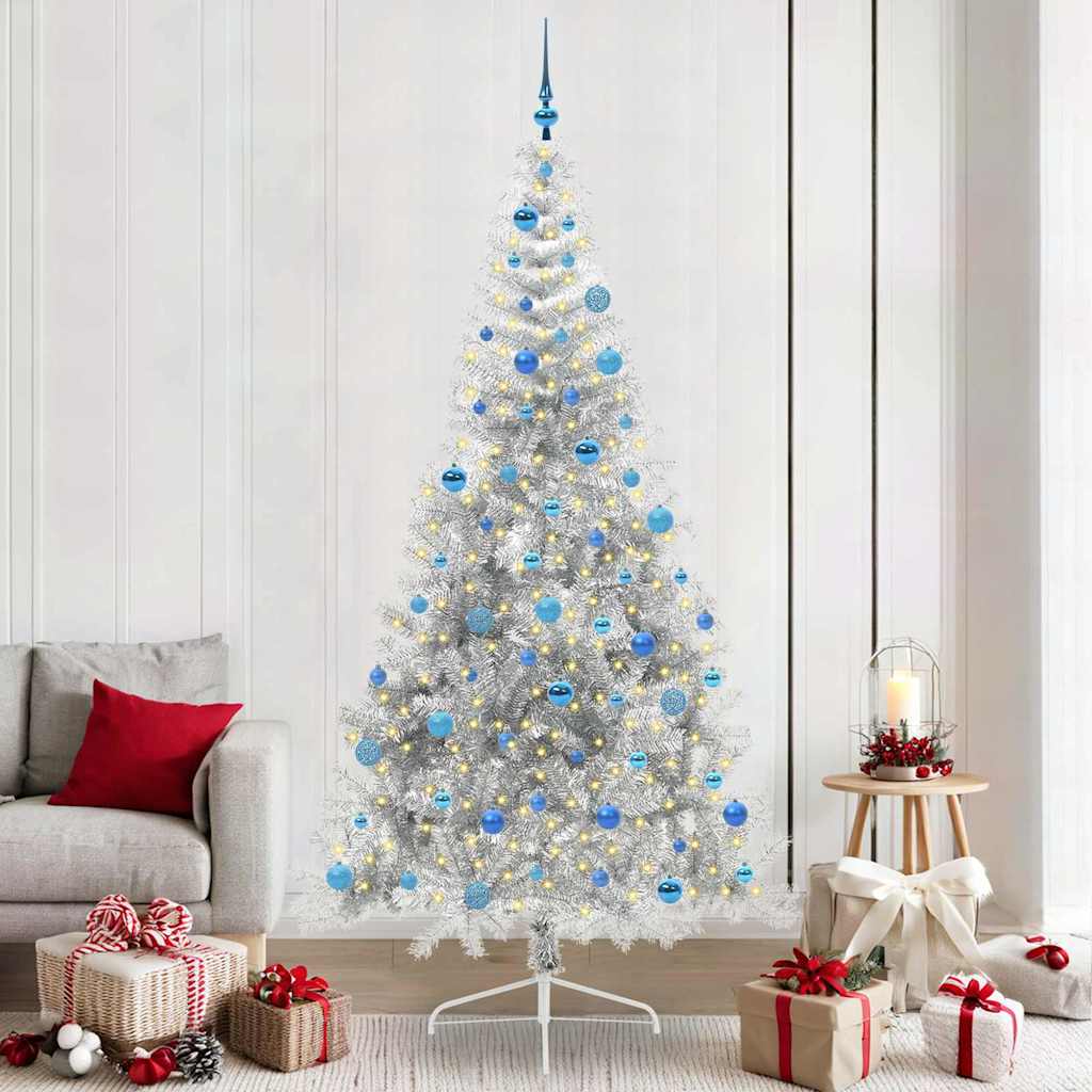 Vidaxx sapin de Noël artificiel illuminé avec 300 LED argent capuchon 240 cm