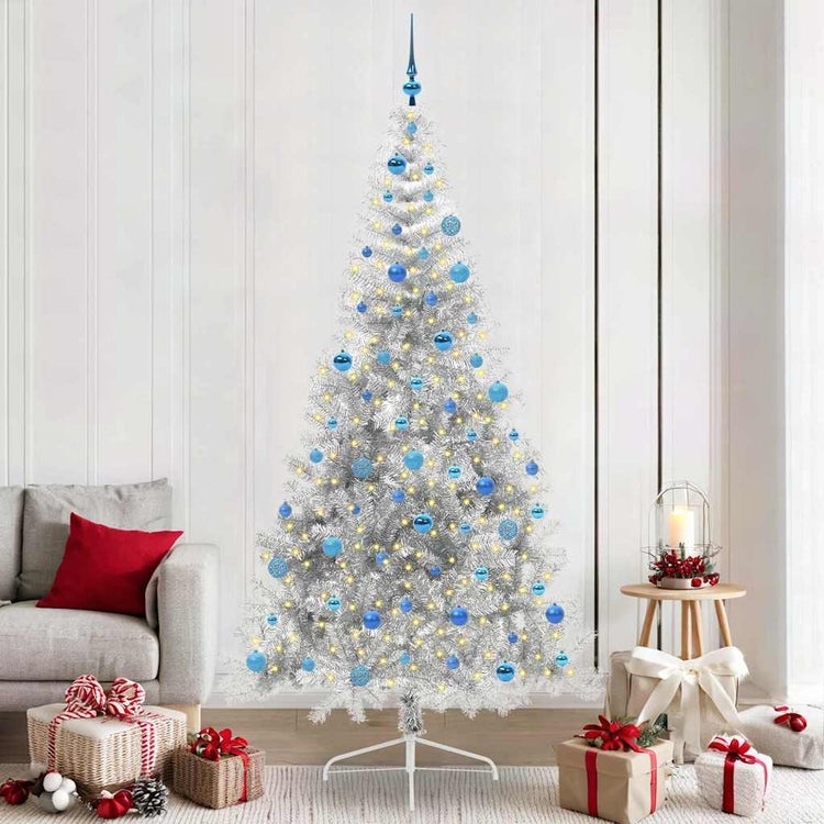 Vidaxx sapin de Noël artificiel illuminé avec 300 LED argent capuchon 240 cm