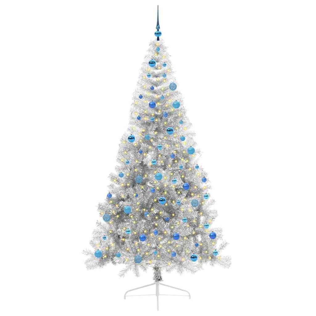 Vidaxx sapin de Noël artificiel illuminé avec 300 LED argent capuchon 240 cm