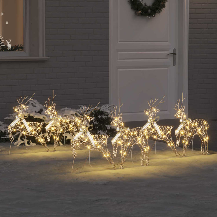 VidaXL Renne LED avec 180 LED 6 pcs capuchon doré