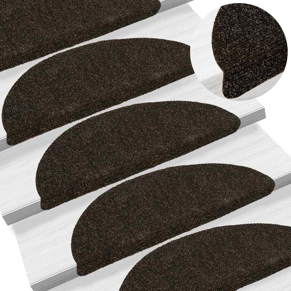 VidaXL tapis d'escalier auto-adhésifs 30 pièces 56x17x3 cm marron foncé semi-circulaire