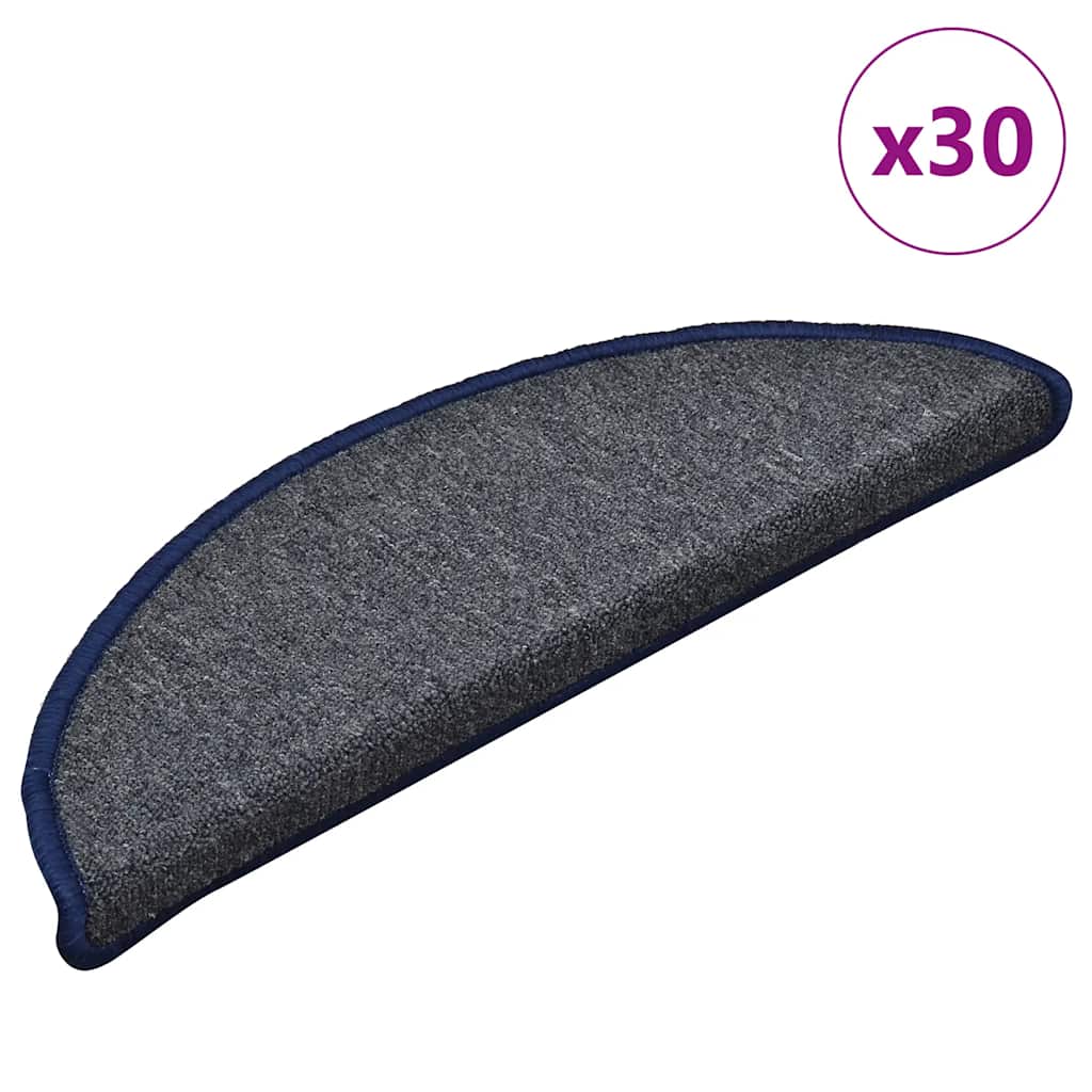 VidaXL tapis d'escalier 30 pcs 56x17x3 cm gris foncé et bleu semi-circulaire