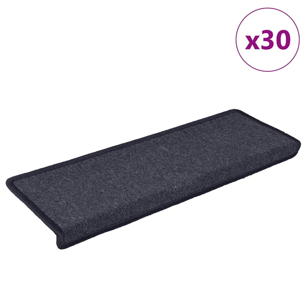 Vidaxx tapis d'escalier 30 pcs 65x21x4 cm gris foncé et bleu avec bord rectangulaire
