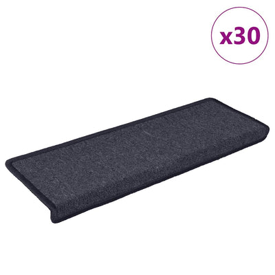 Vidaxx tapis d'escalier 30 pcs 65x21x4 cm gris foncé et bleu avec bord rectangulaire
