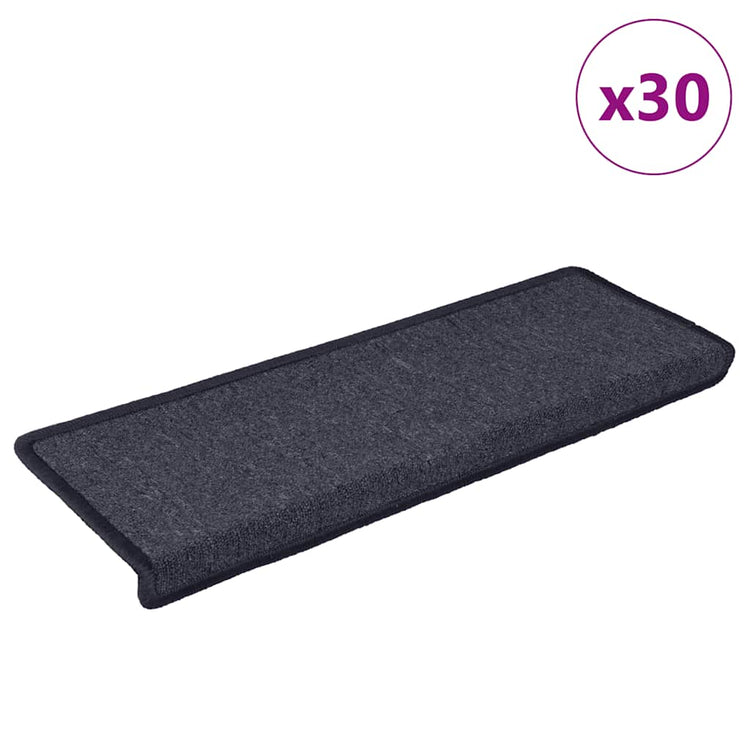 Vidaxx tapis d'escalier 30 pcs 65x21x4 cm gris foncé et bleu avec bord rectangulaire