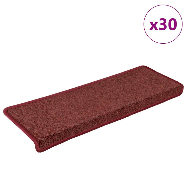Vidaxx tapis d'escalier 30 pcs 65x21x4 cm bord rectangulaire bordeaux