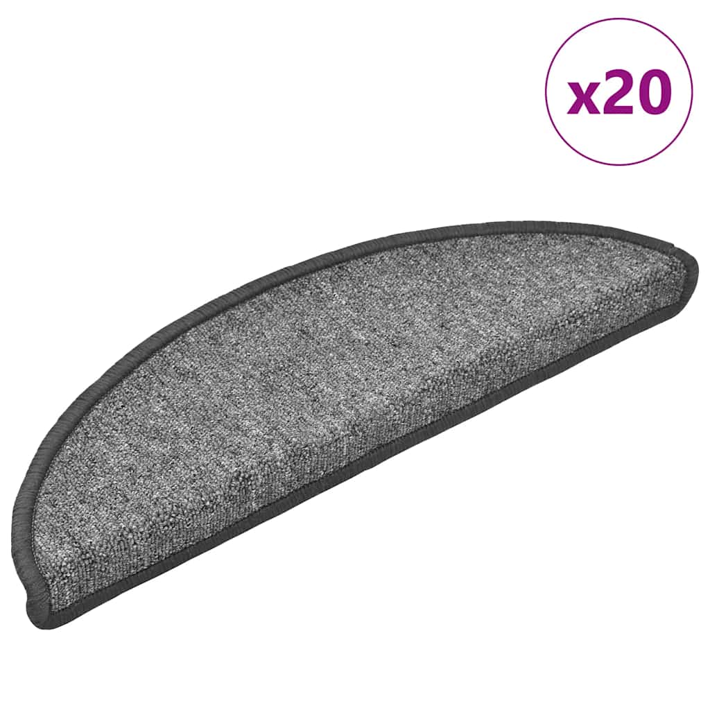 VidaXL tapis d'escalier 20 pcs 56x17x3 cm gris foncé semi-circulaire
