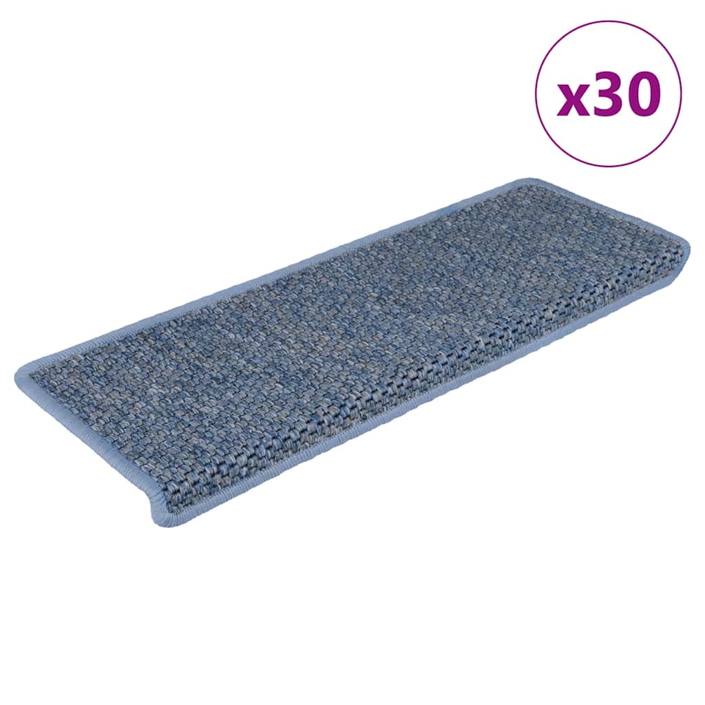VidaXL tapis d'escalier auto-adhésifs 30 pcs aspect sisal 65x21x4 cm bleu