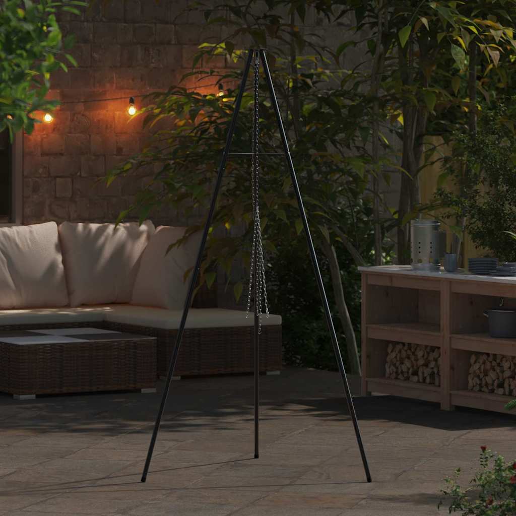 VidaXL trépied de feu de camp noir 92 x 92 x 191,5 cm acier
