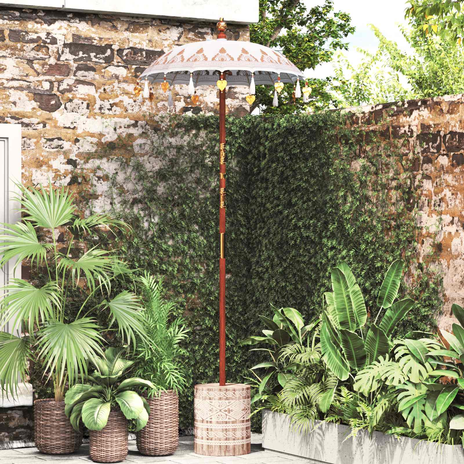 Vidaxl parasol balinais avec pied crème 95 x 95 x 260 cm