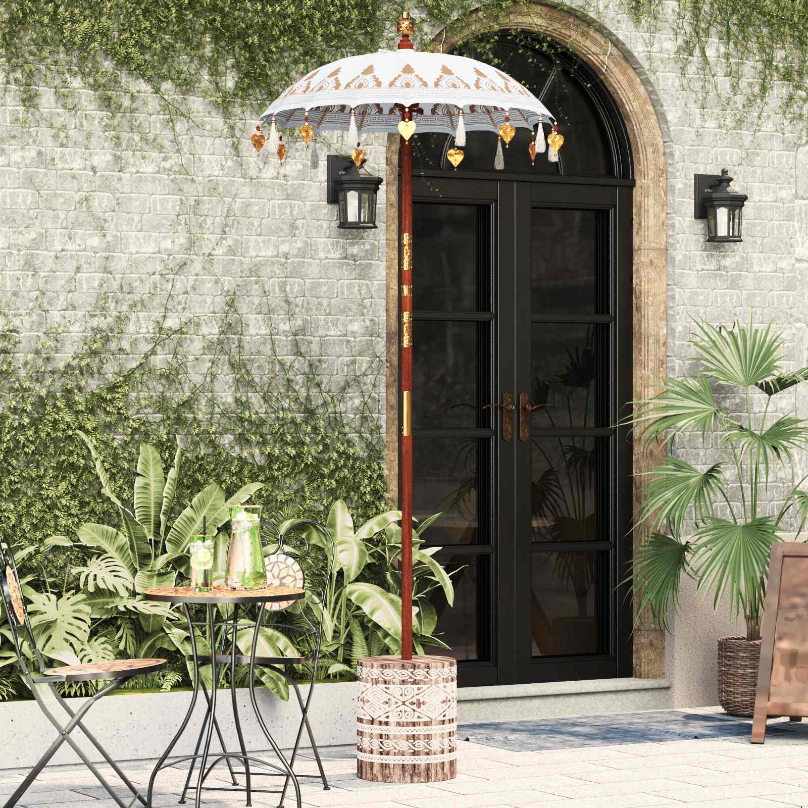 Vidaxl parasol balinais avec pied crème 95 x 95 x 260 cm