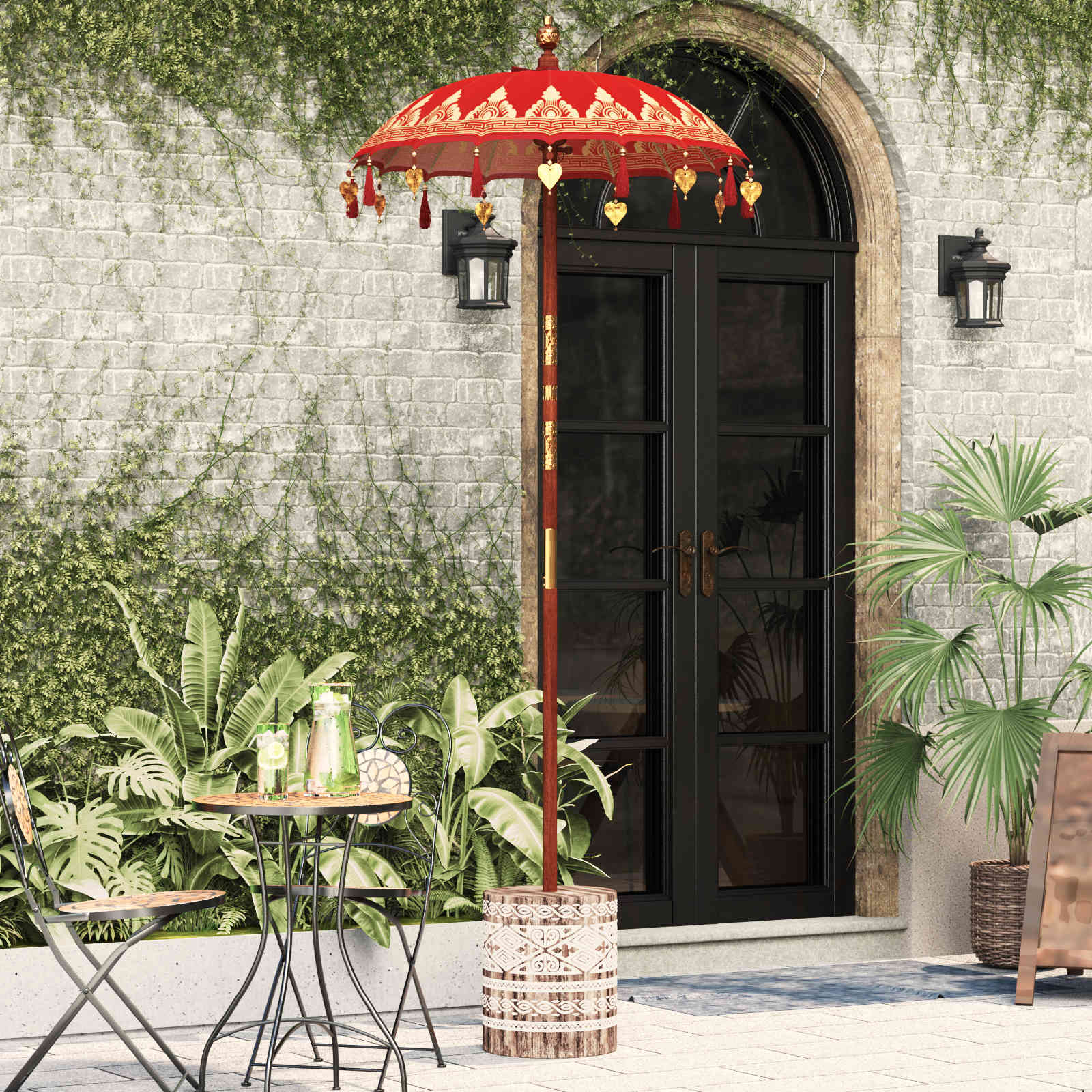 Vidaxl parasol balinais avec pied rouge 95 x 95 x 260 cm