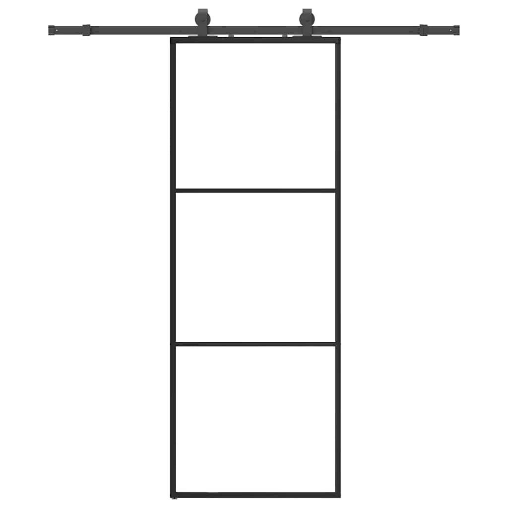 VidaXL porte coulissante avec jeu de ferrures 76x205 cm verre ESG noir