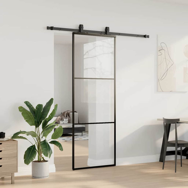 VidaXL porte coulissante avec jeu de ferrures 76x205 cm verre ESG noir
