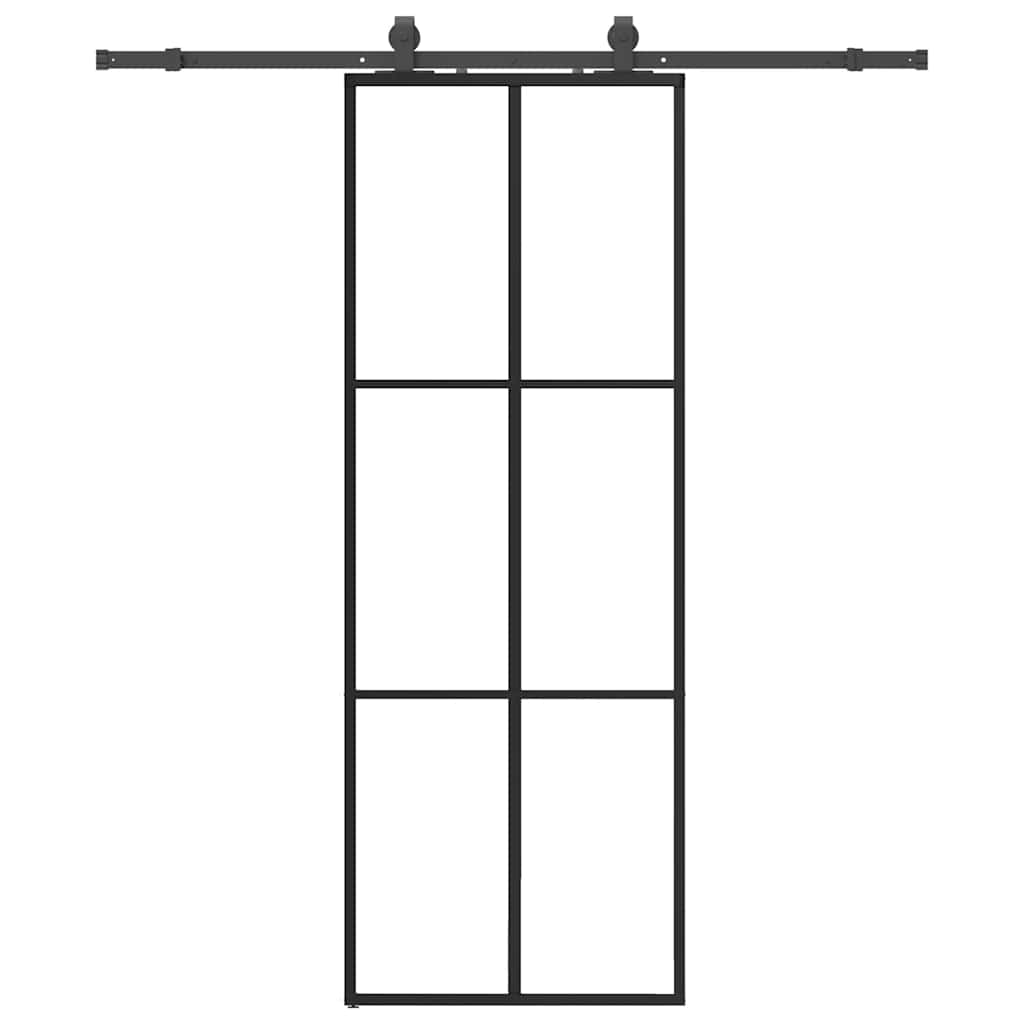 VidaXL porte coulissante avec jeu de ferrures 76x205 cm verre ESG noir