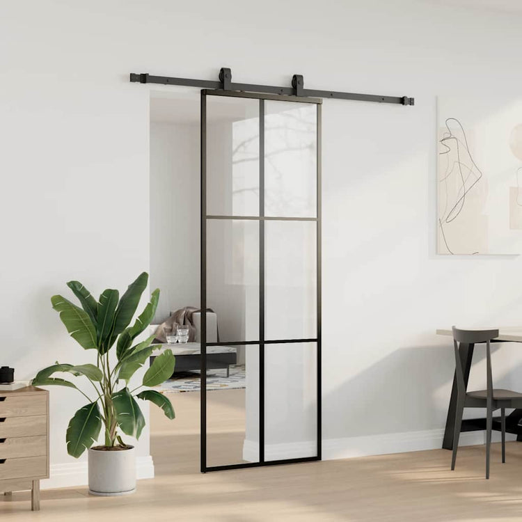 VidaXL porte coulissante avec jeu de ferrures 76x205 cm verre ESG noir