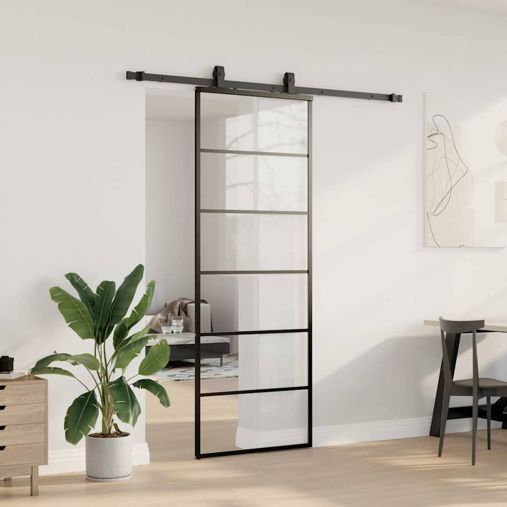VidaXL porte coulissante avec jeu de ferrures 76x205 cm verre ESG noir