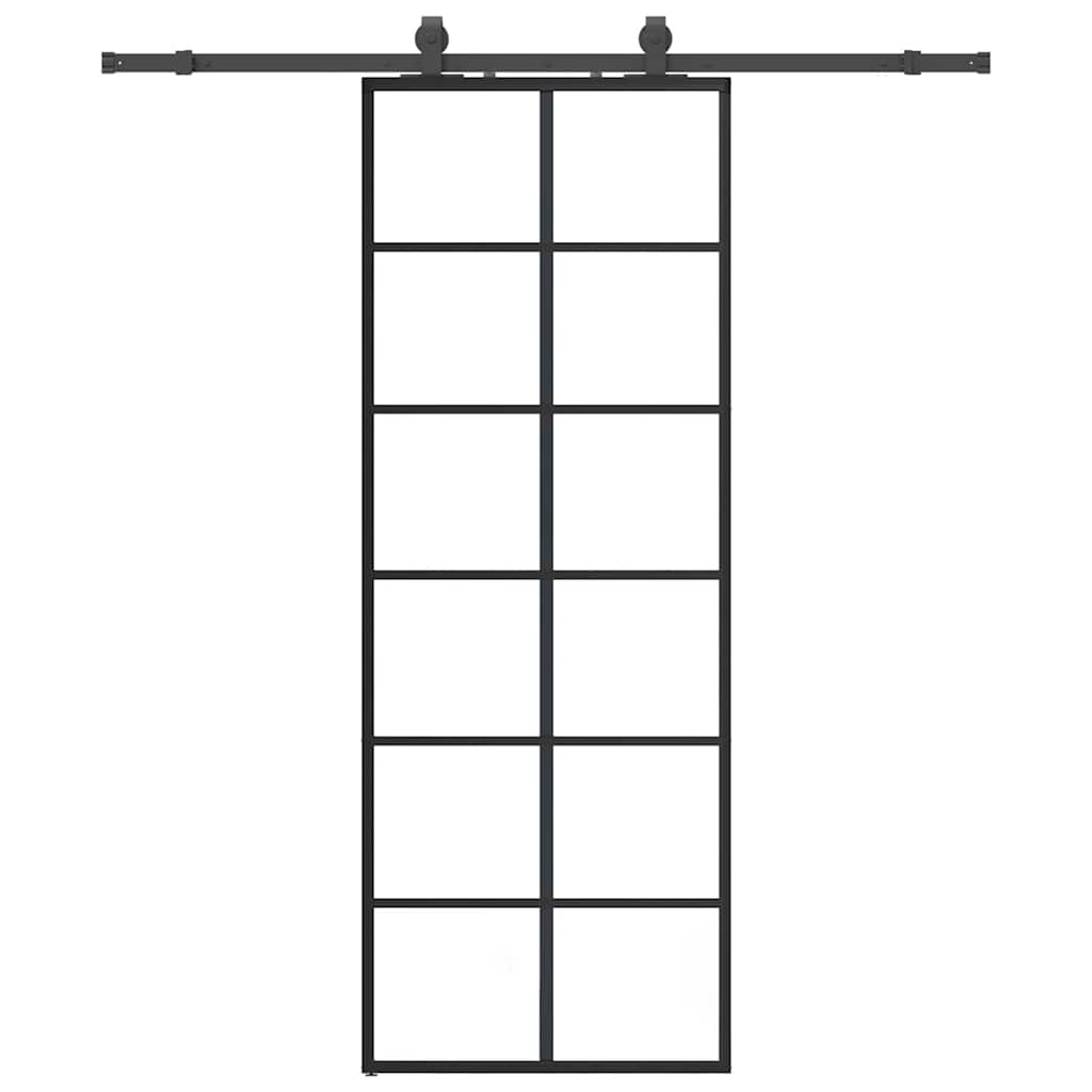 VidaXL porte coulissante avec jeu de ferrures 76x205 cm verre ESG noir