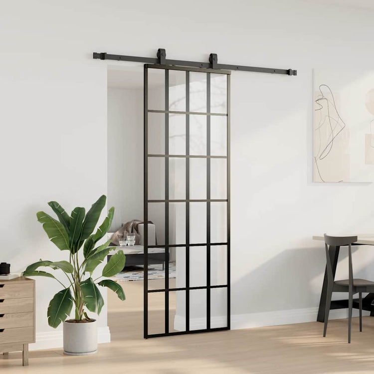 VidaXL porte coulissante avec jeu de ferrures 76x205 cm verre ESG noir