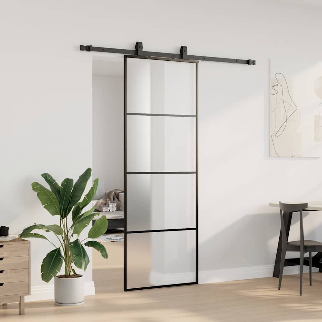 VidaXL porte coulissante avec jeu de ferrures 76x205 cm verre ESG noir