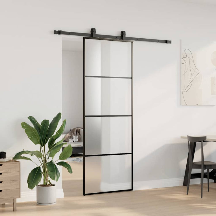 VidaXL porte coulissante avec jeu de ferrures 76x205 cm verre ESG noir