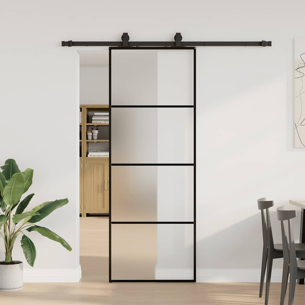 VidaXL porte coulissante avec jeu de ferrures 76x205 cm verre ESG noir