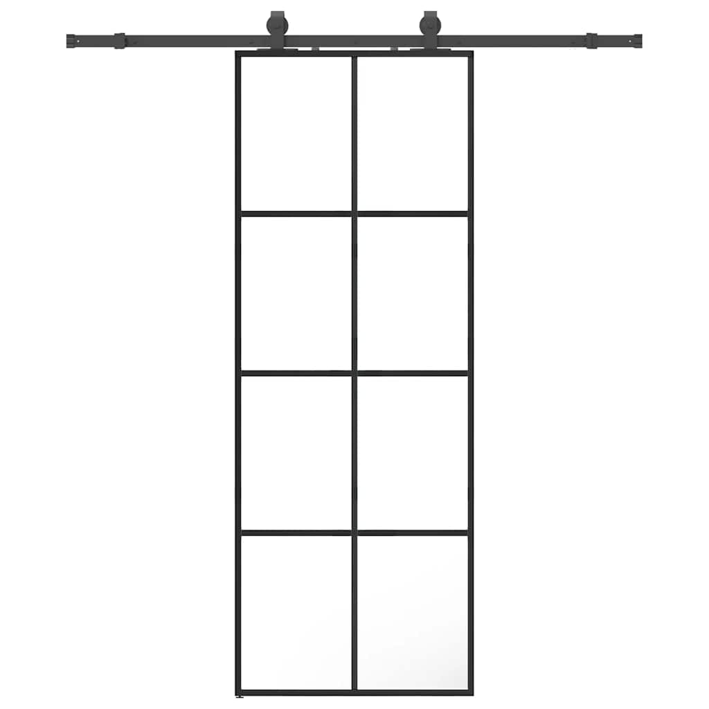 VidaXL porte coulissante avec jeu de ferrures 76x205 cm verre ESG noir