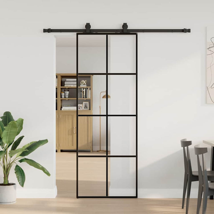 VidaXL porte coulissante avec jeu de ferrures 76x205 cm verre ESG noir