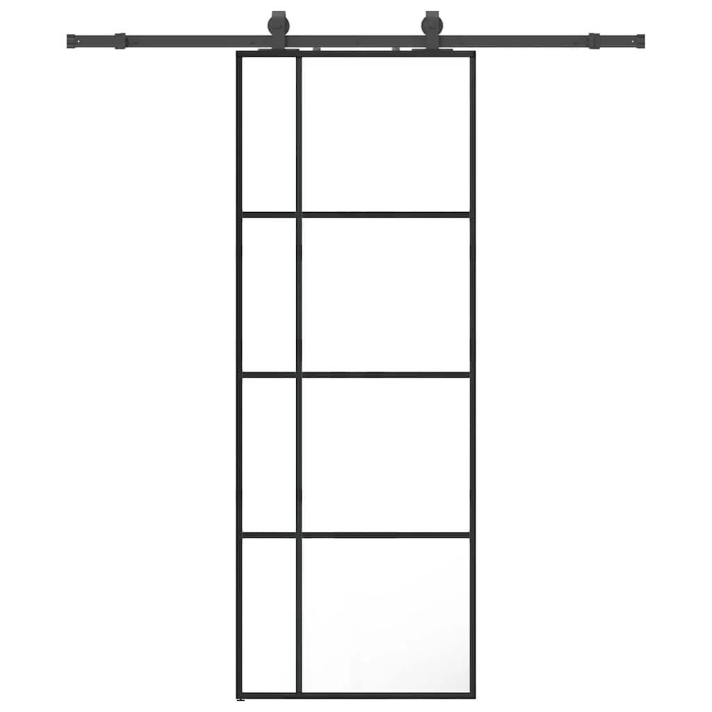 VidaXL porte coulissante avec jeu de ferrures 76x205 cm verre ESG noir