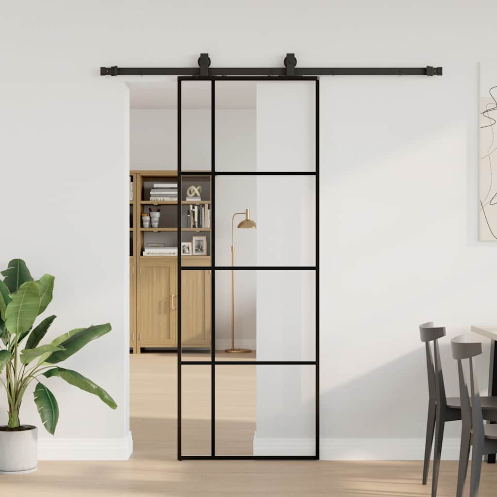 VidaXL porte coulissante avec jeu de ferrures 76x205 cm verre ESG noir