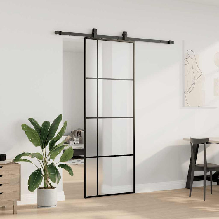 VidaXL porte coulissante avec jeu de ferrures 76x205 cm verre ESG noir
