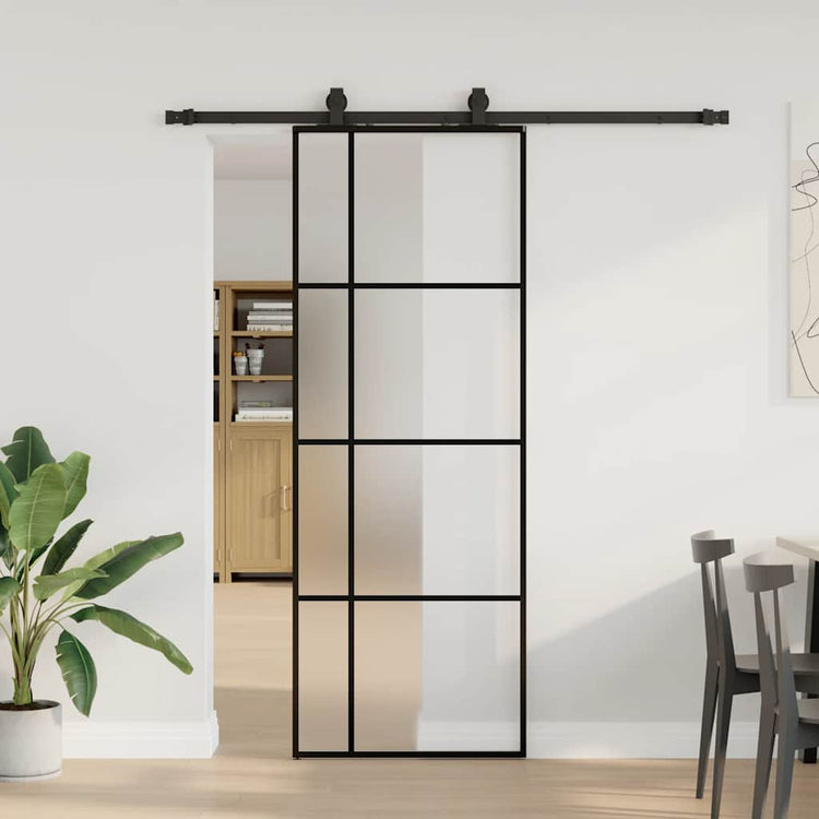 VidaXL porte coulissante avec jeu de ferrures 76x205 cm verre ESG noir