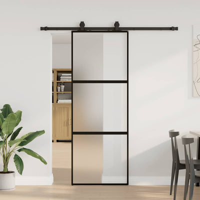 VidaXL porte coulissante avec ferrures 76x205 cm verre trempé noir