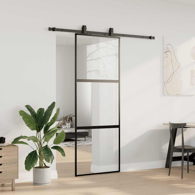 VidaXL porte coulissante avec ferrures 76x205 cm verre trempé noir
