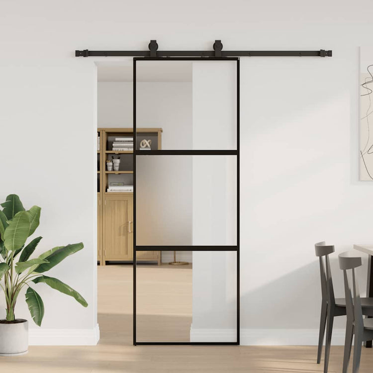 VidaXL porte coulissante avec ferrures 76x205 cm verre trempé noir