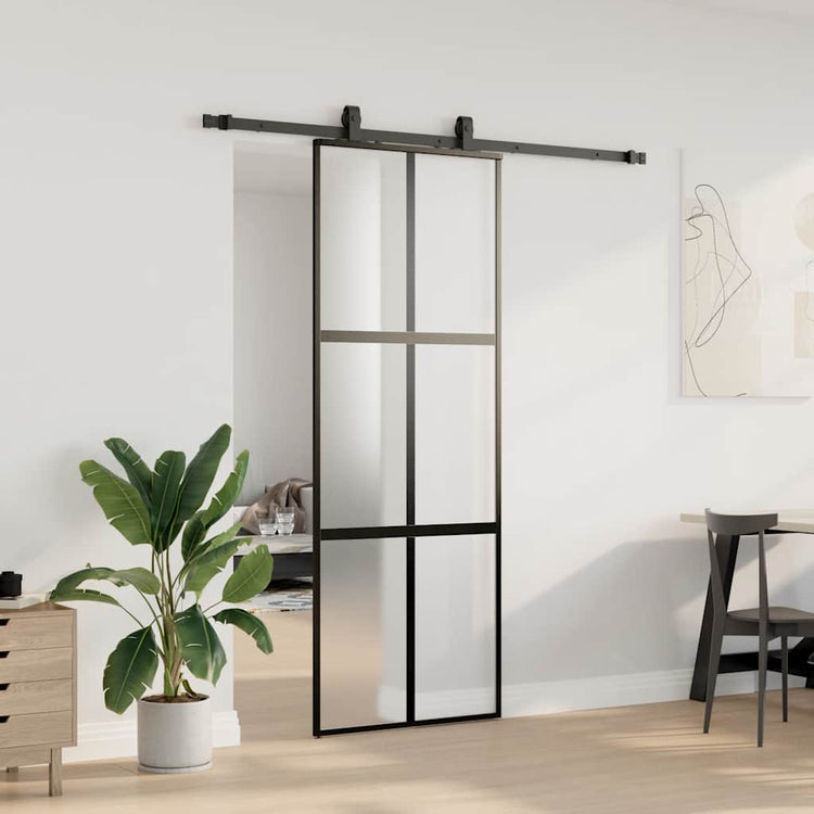 VidaXL porte coulissante avec ferrures 76x205 cm verre trempé noir
