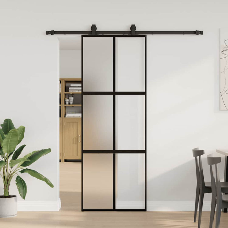 VidaXL porte coulissante avec ferrures 76x205 cm verre trempé noir