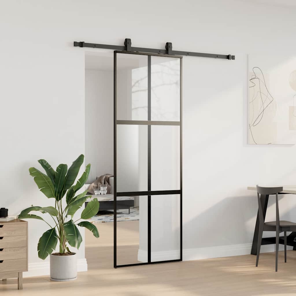 VidaXL porte coulissante avec ferrures 76x205 cm verre trempé noir