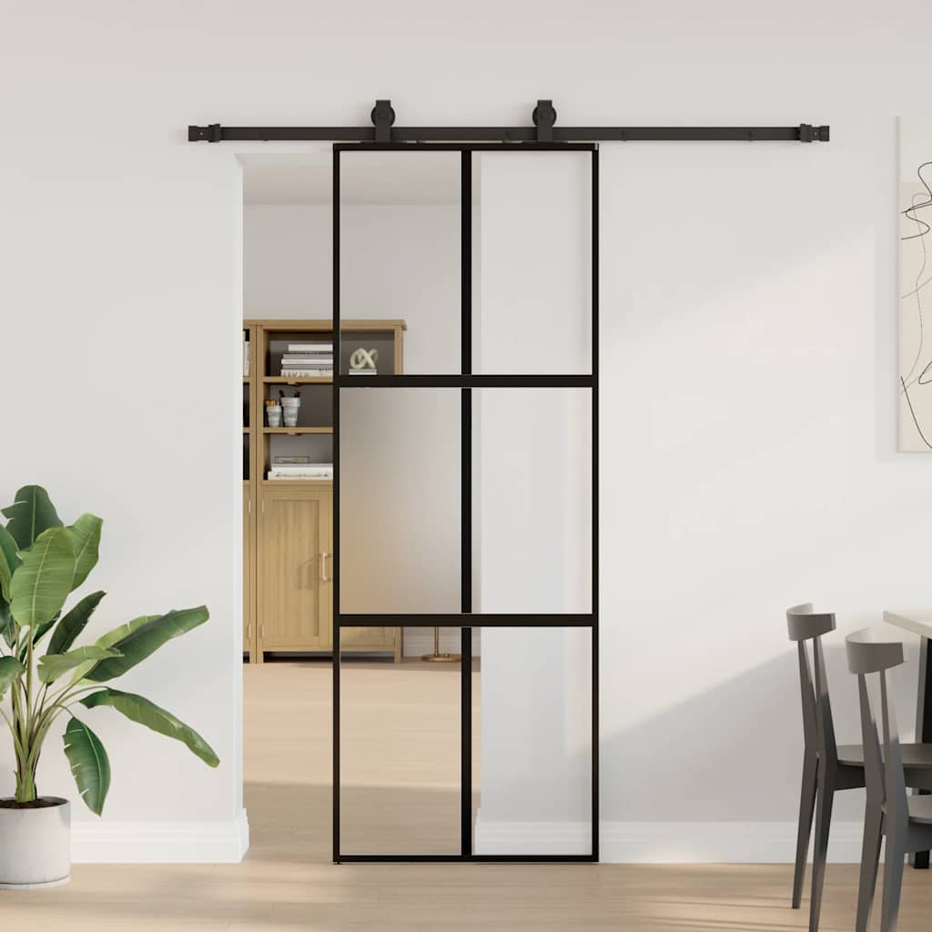 VidaXL porte coulissante avec ferrures 76x205 cm verre trempé noir