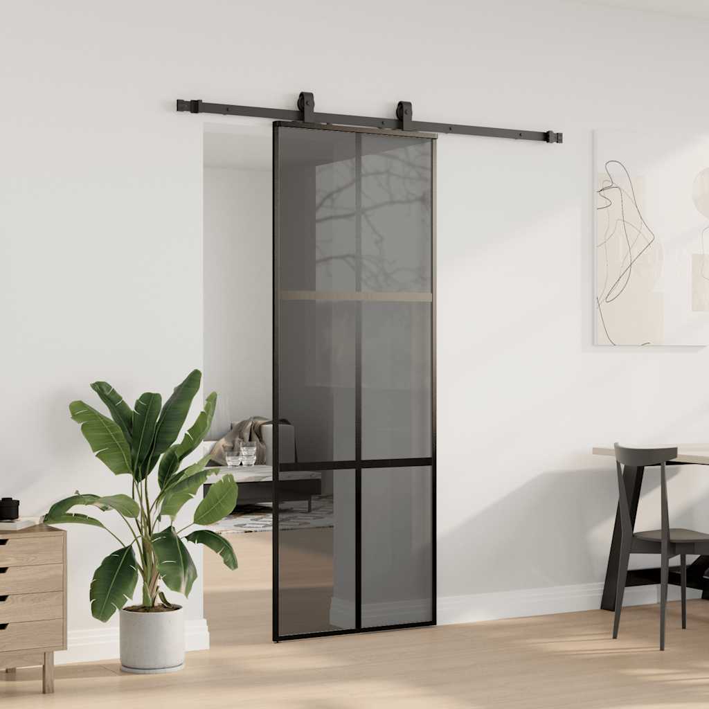 VidaXL porte coulissante avec ferrures 76x205 cm verre trempé noir