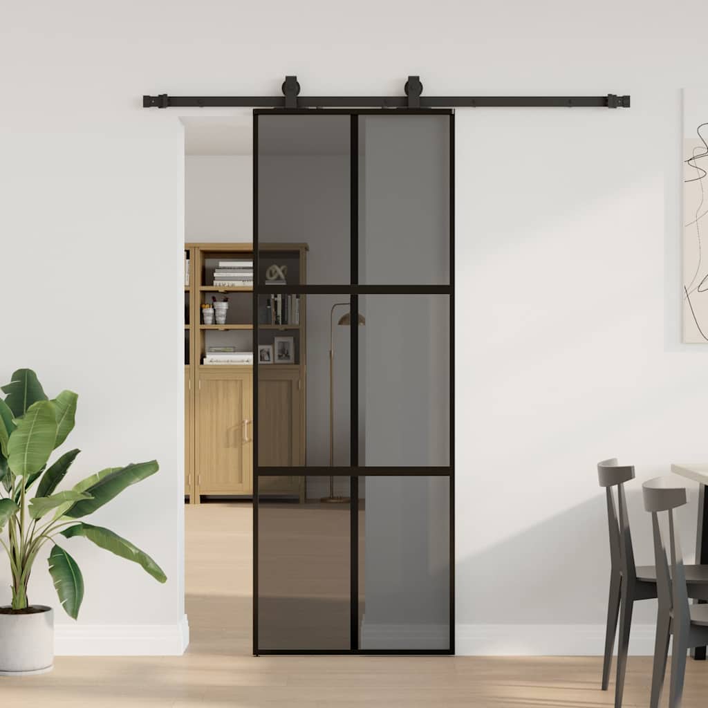 VidaXL porte coulissante avec ferrures 76x205 cm verre trempé noir
