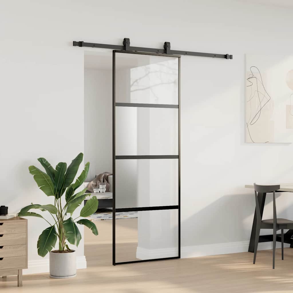 VidaXL porte coulissante avec ferrures 76x205 cm verre trempé noir