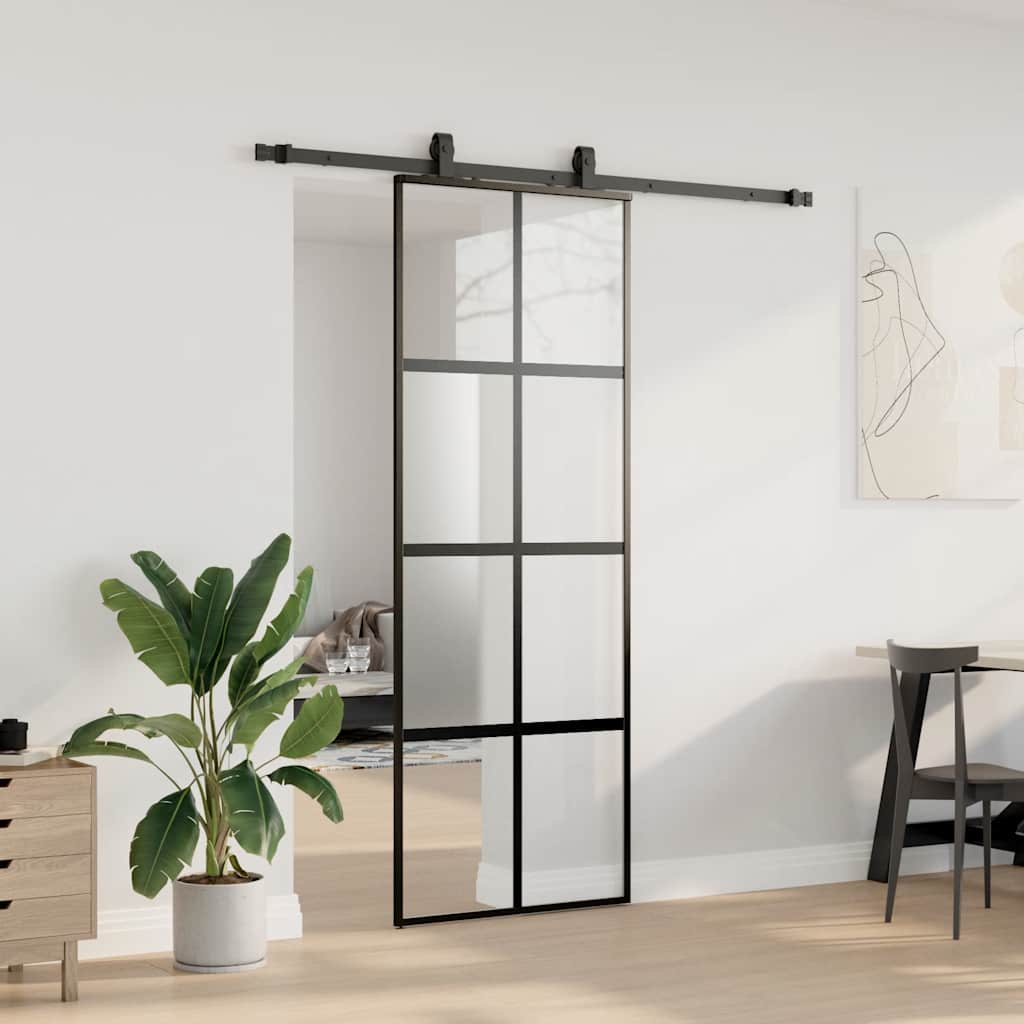 VidaXL porte coulissante avec ferrures 76x205 cm verre trempé noir