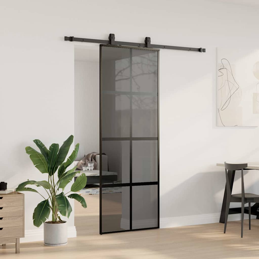 VidaXL porte coulissante avec ferrures 76x205 cm verre trempé noir