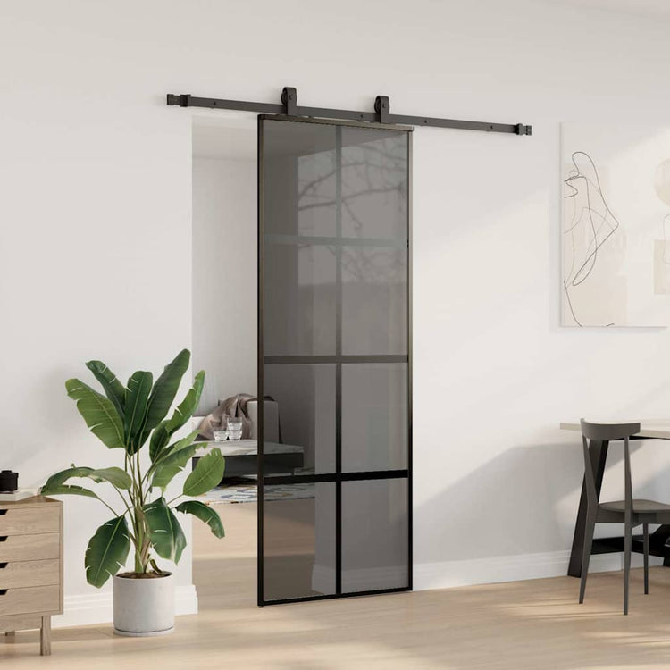 VidaXL porte coulissante avec ferrures 76x205 cm verre trempé noir