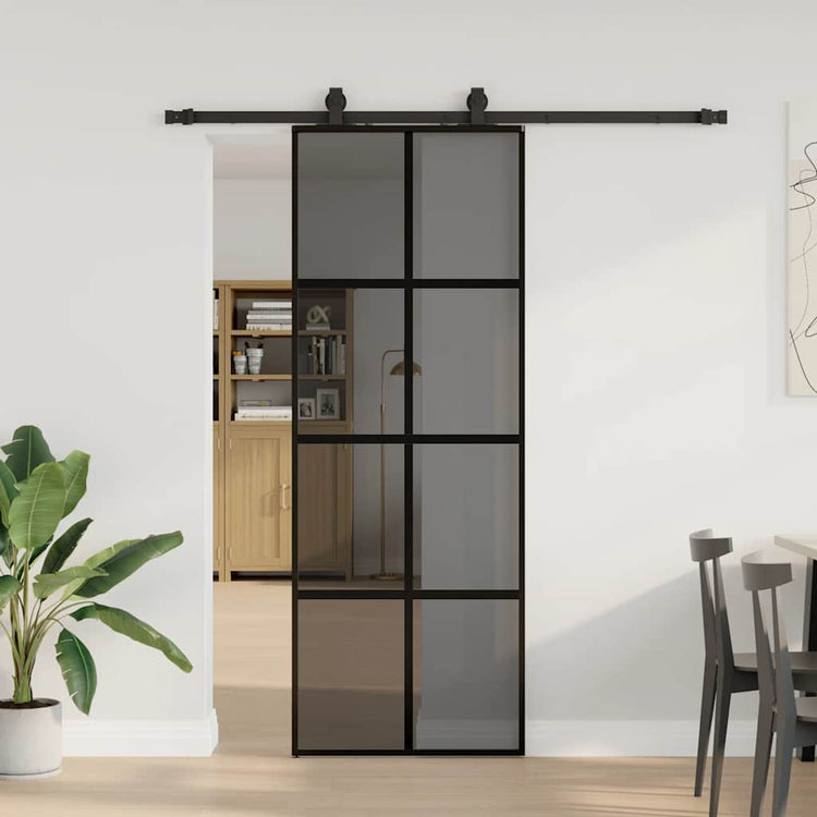 VidaXL porte coulissante avec ferrures 76x205 cm verre trempé noir